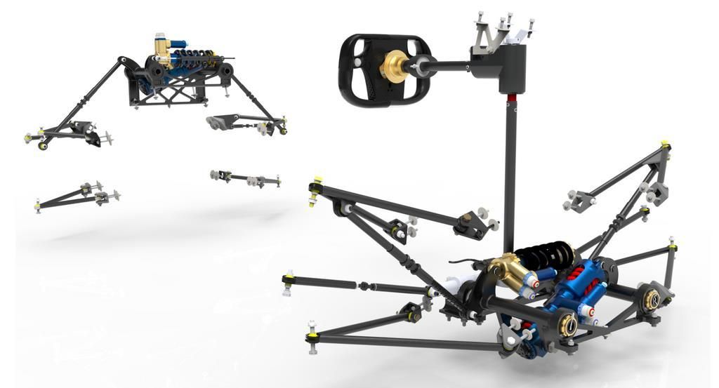 Front and rear decoupled suspension assemblies with steering system