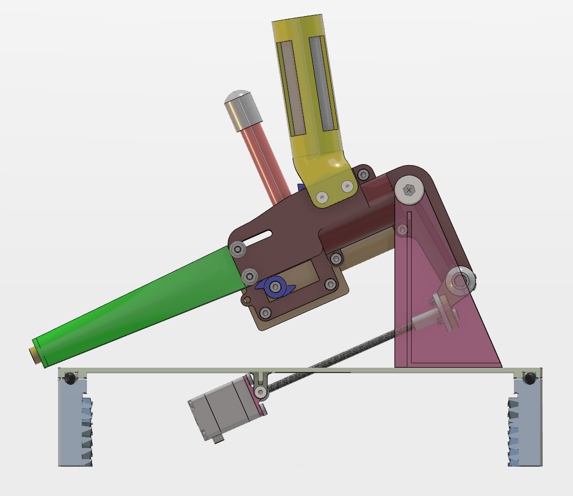 Turret head at maximum depression, barrel axis 23.8 degrees below horizontal
