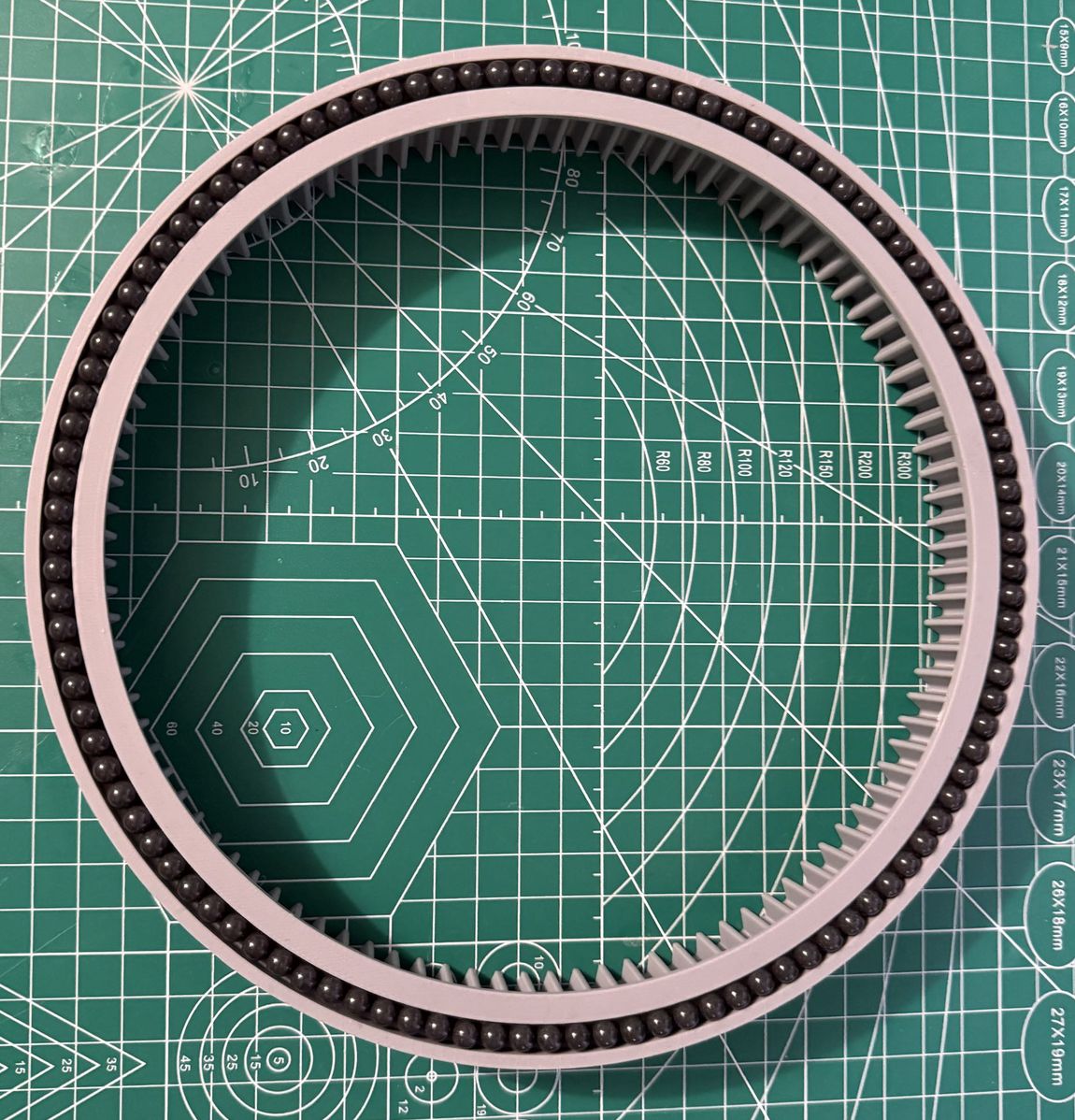 The ball race of the first yaw prototype, running a full complement of airsoft BBs